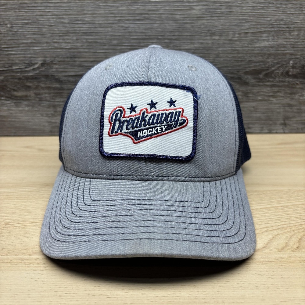 Breakaway Hockey Hat Cap Snap Back Gray Blue Trucker Mesh Patch Richardson Mens